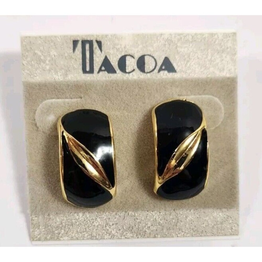 Vtg Tacoa Gold Tone Black Earrings  NEW